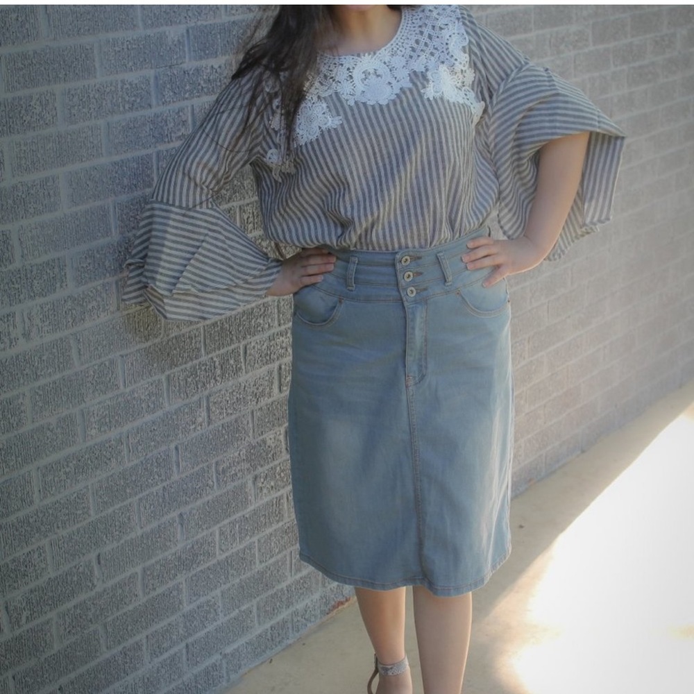 Be Girl Light Wash Midi Denim Skirt